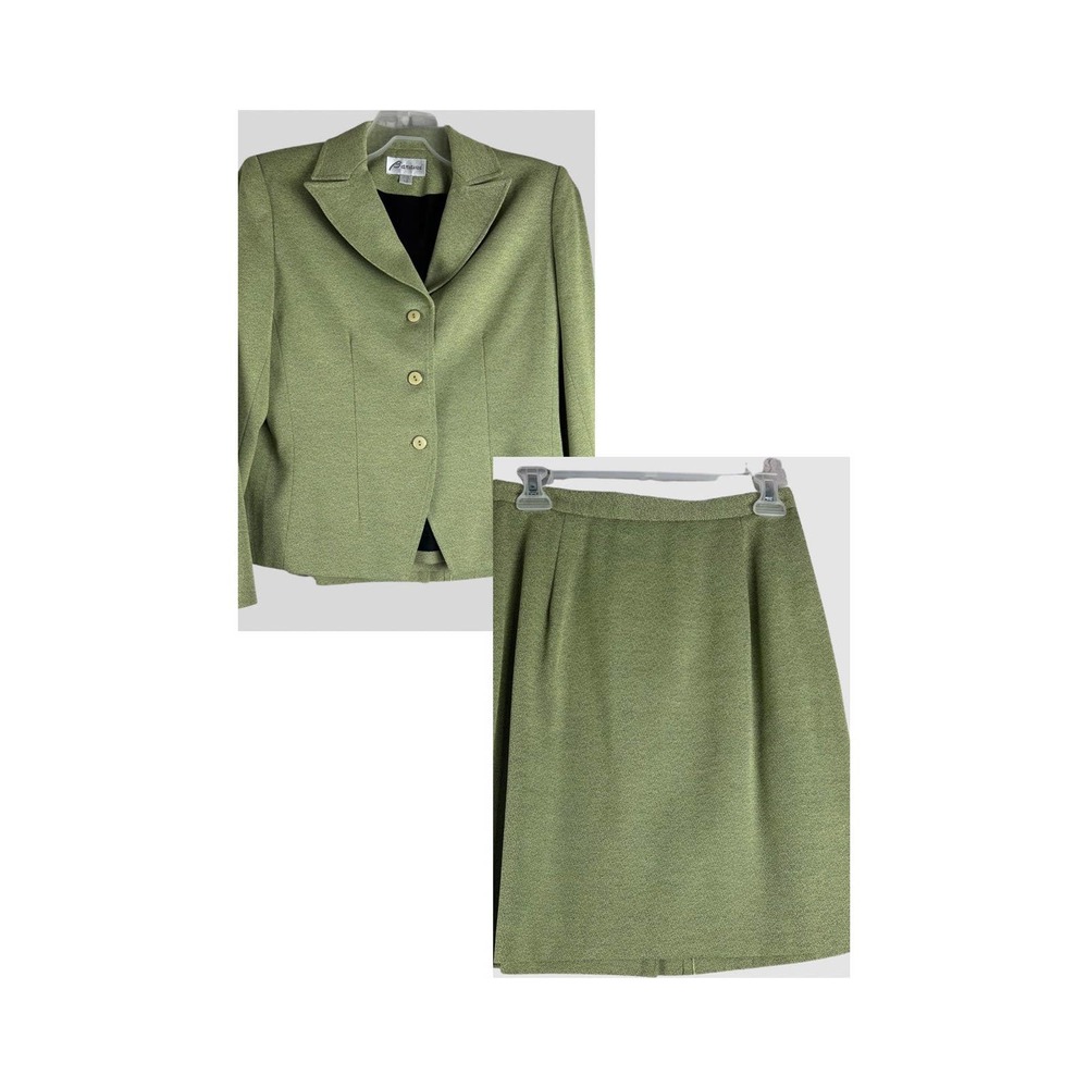 Vintage Women's Barami Green Polyester 2 Piece Skirt Set Size 10  Made in USA.